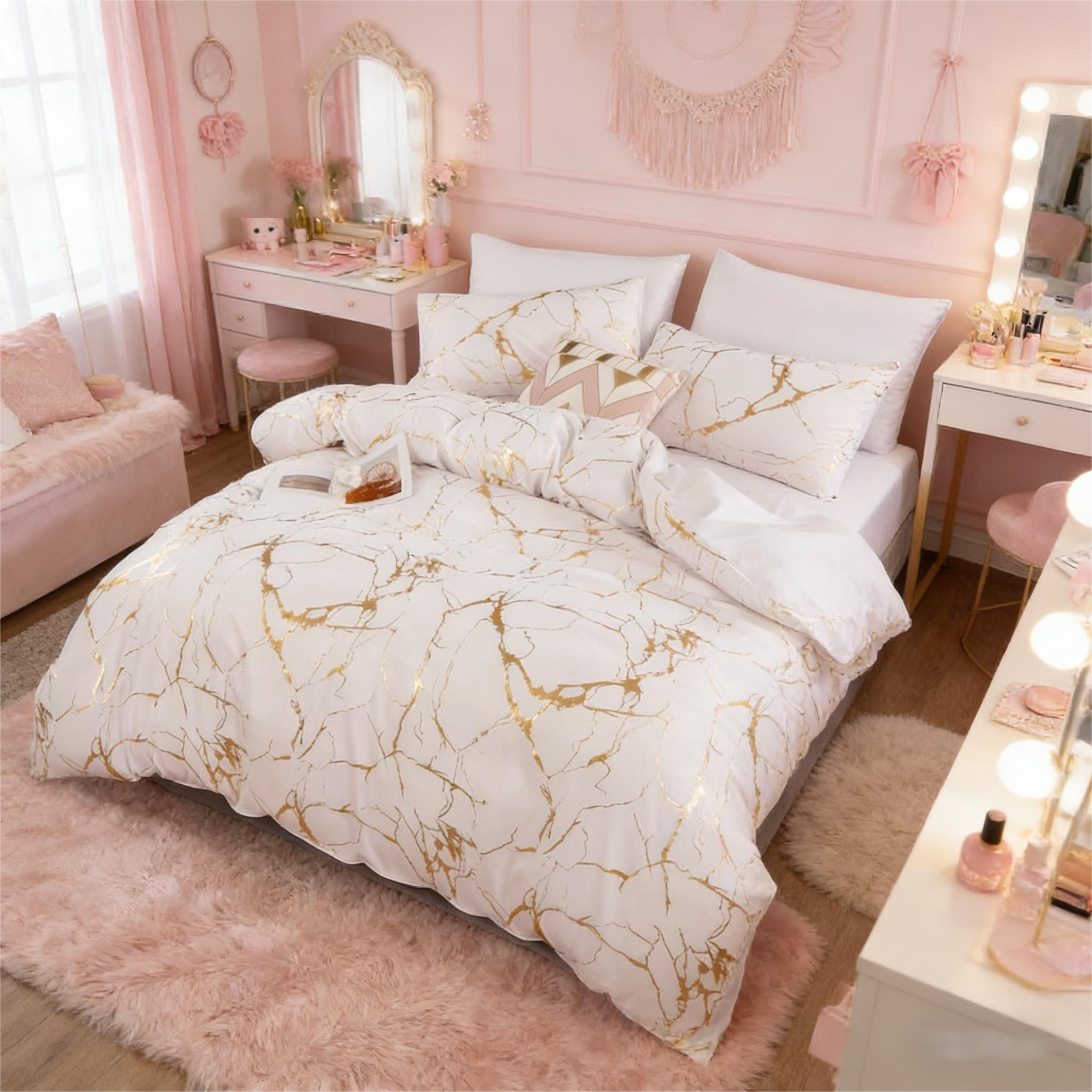 Comforter Set Geometric Reversible White marble MBRS 2pcs 3pcs