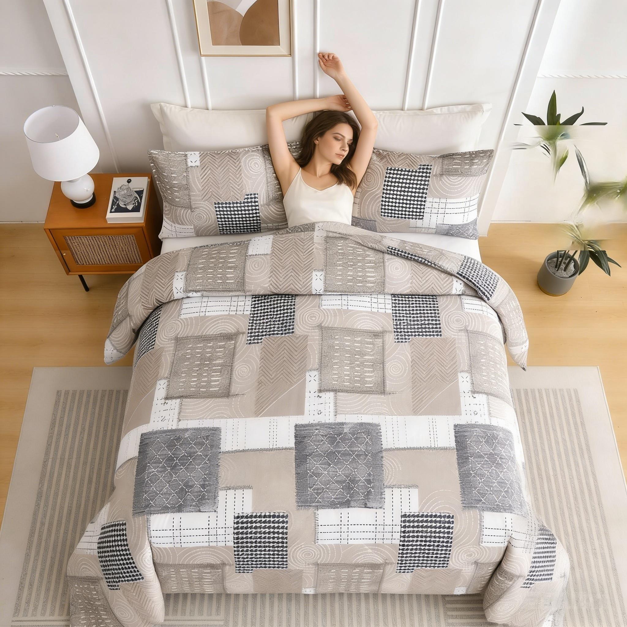Duvet Cover Geometric Patchwork camel color HFJ 2pcs 3pcs