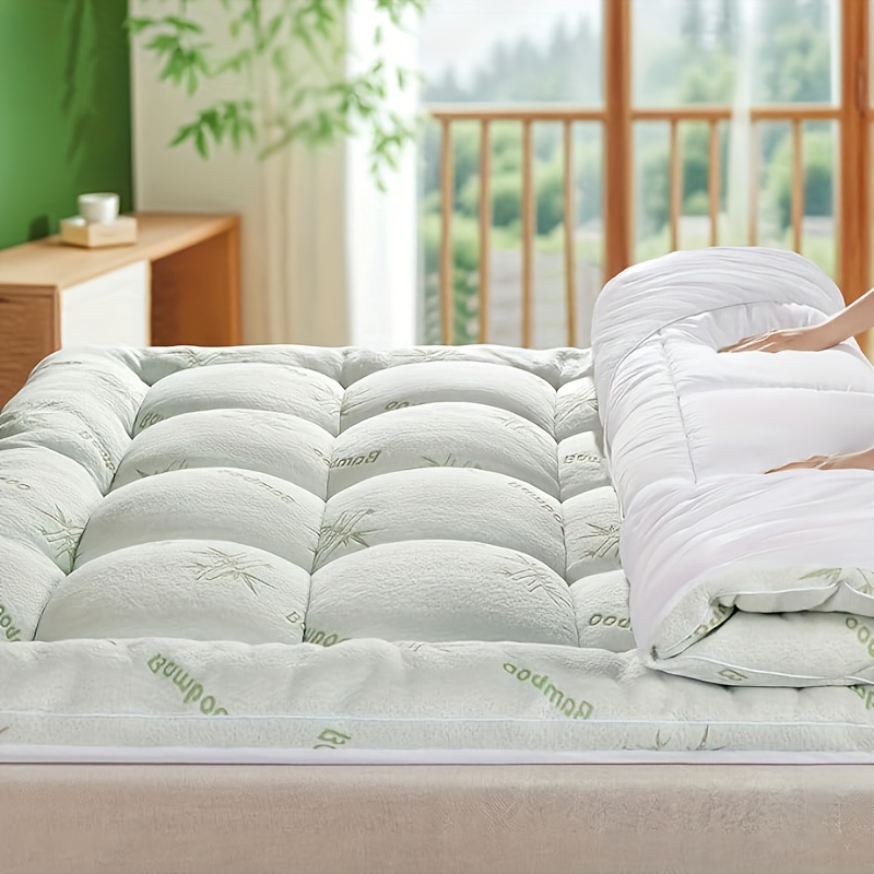 Mattress Topper & Protector-Bamboo Fiber-Thick Style Topper Pad for Mattress Green