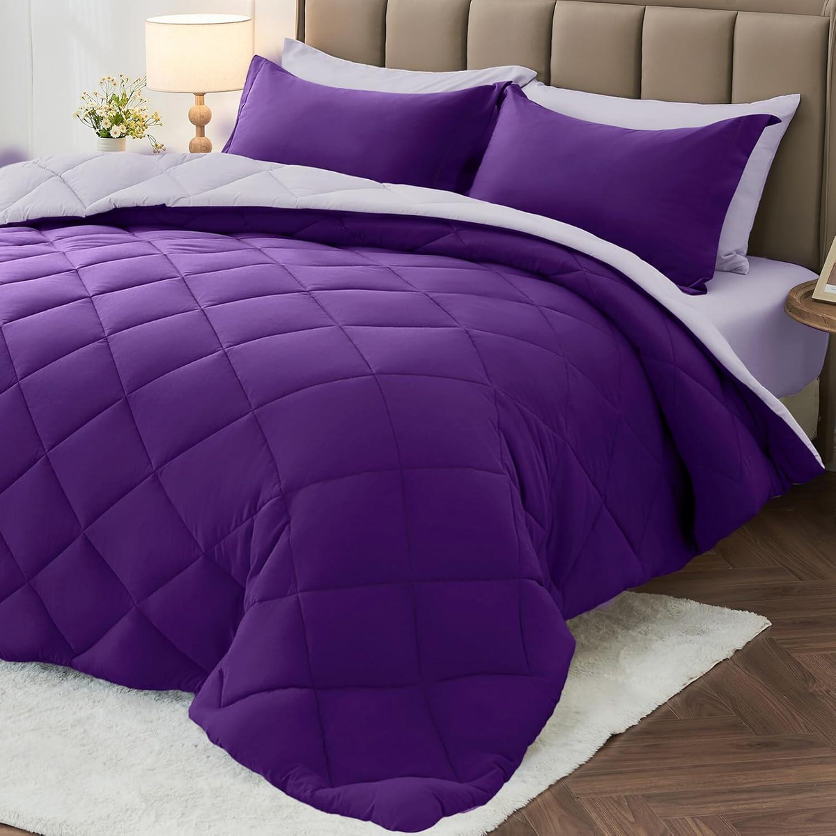 Comforter Set Reversible Dark and Light Purple 2pcs 3pcs