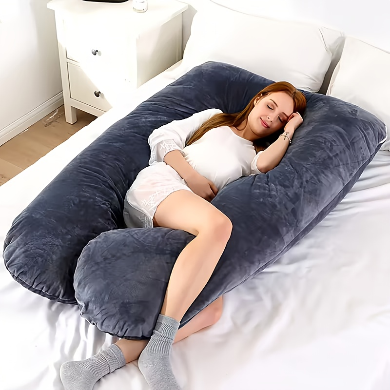 Pillows & Pillowcases-C-shaped pregnancy pillow  light gray crystal velvet
