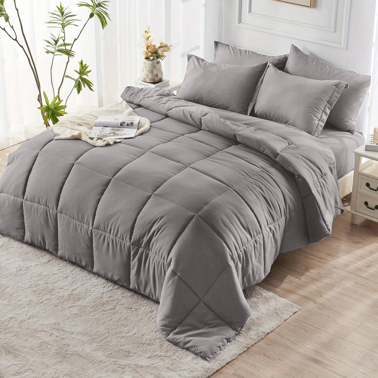 Comforter Set solid Light Gray 2pcs 3pcs