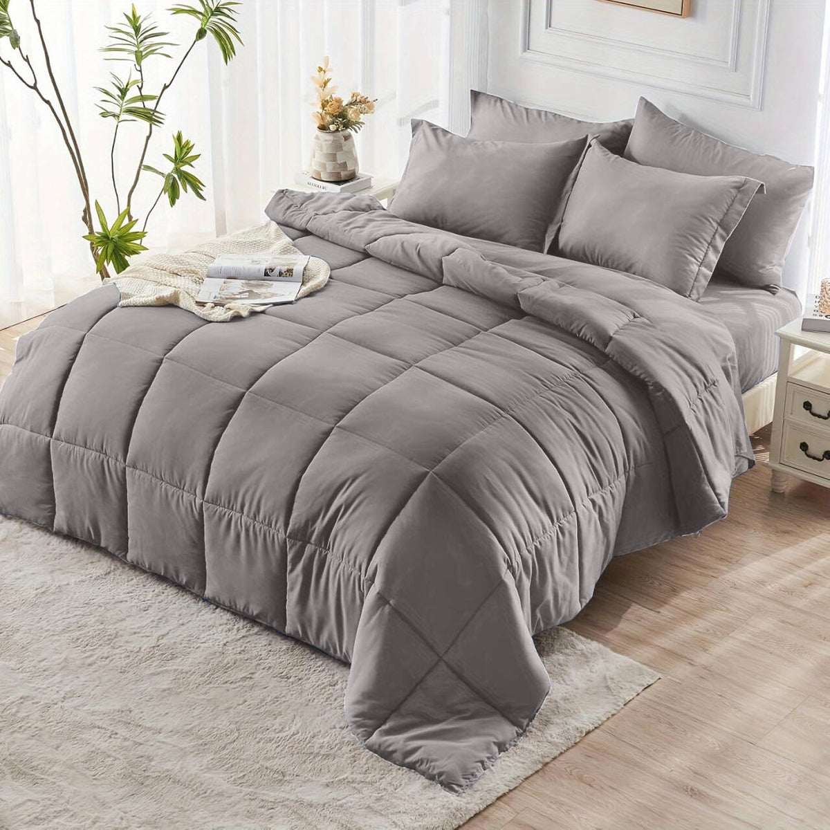 Comforter Set solid Light Gray 2pcs 3pcs