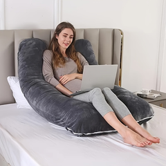 Pillows & Pillowcases-C-shaped pregnancy pillow  light gray crystal velvet