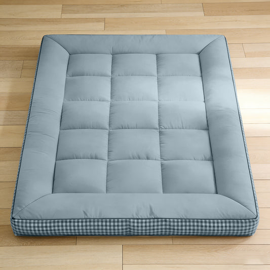 Mattress Topper & Protector-Mattress with checkered three-dimensional edges blue 1280