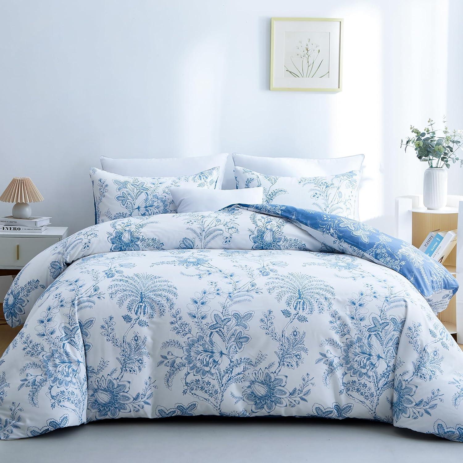 Comforter Set Floral Reversible Blue Plants DF Twin Queen King 2pcs 3pcs