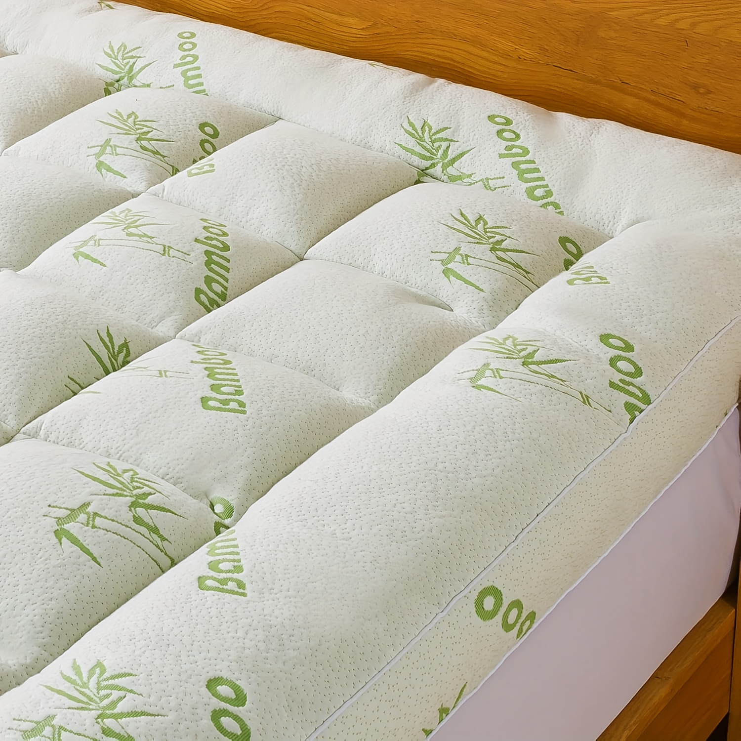 Mattress Topper & Protector-Bamboo Fiber-Thick Style Topper Pad for Mattress Green