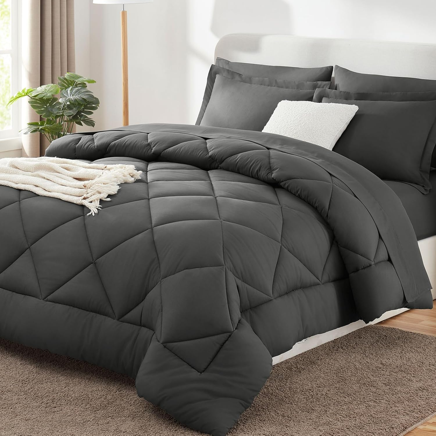 Comforter Set solid Beige 5pcs 7pcs