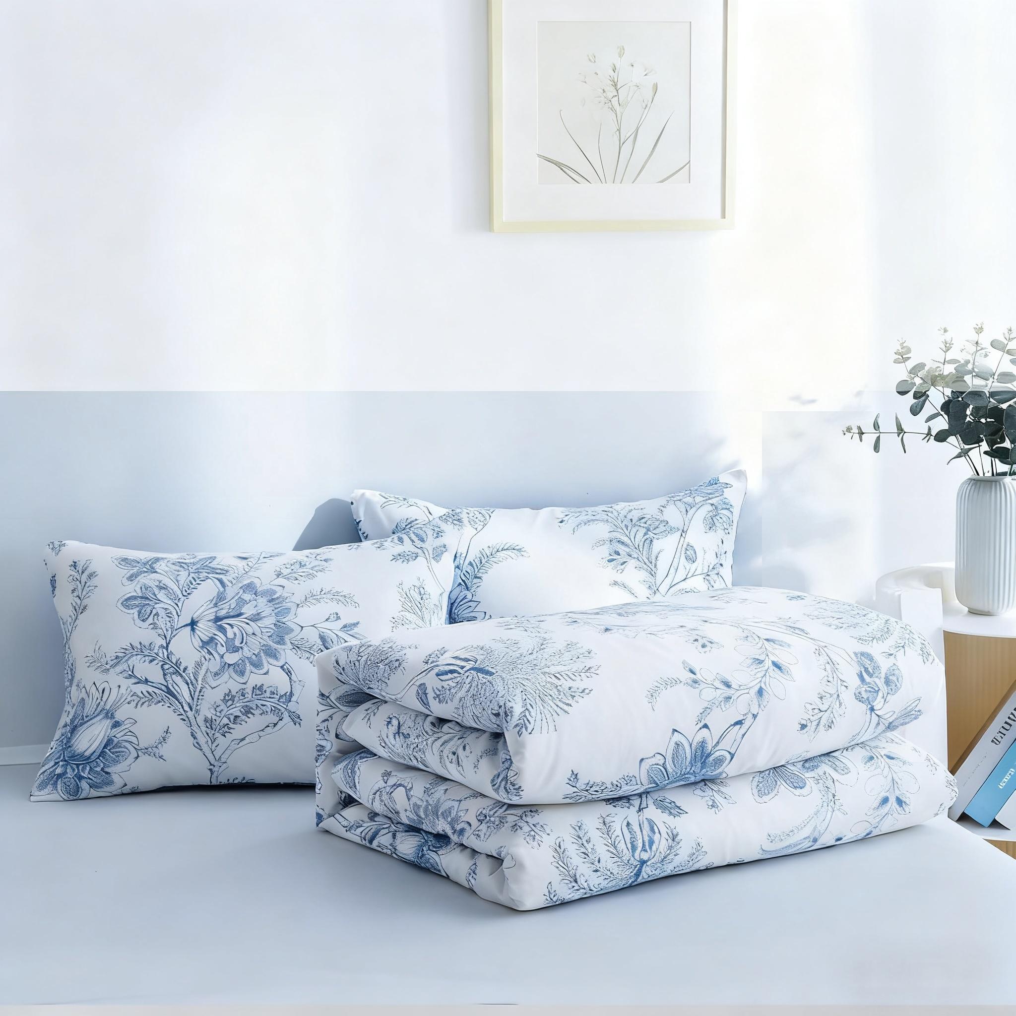 Comforter Set Floral Reversible Blue Plants DF Twin Queen King 2pcs 3pcs