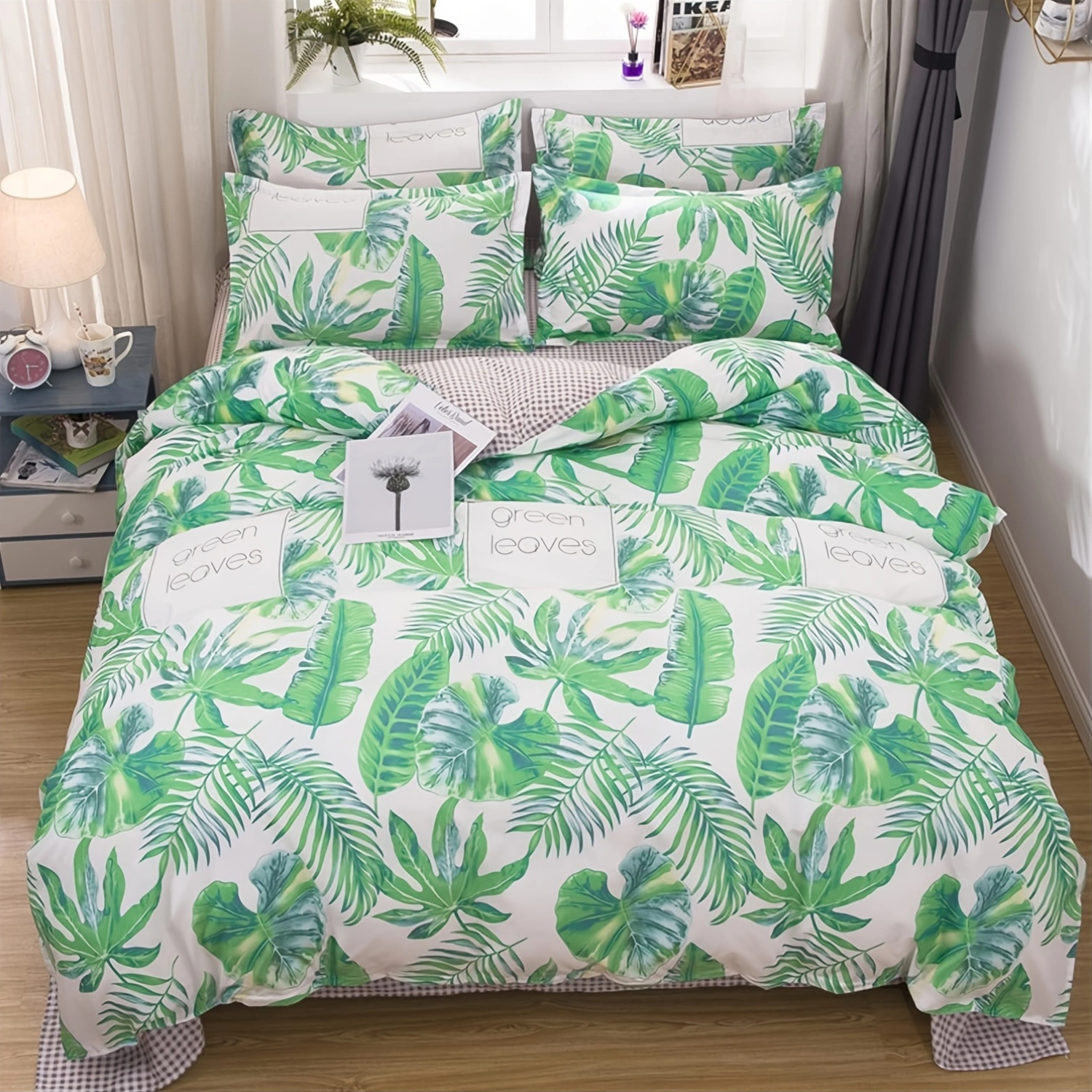 Comforter Set Floral Reversible Spring Green leaves 2pcs 3pcs
