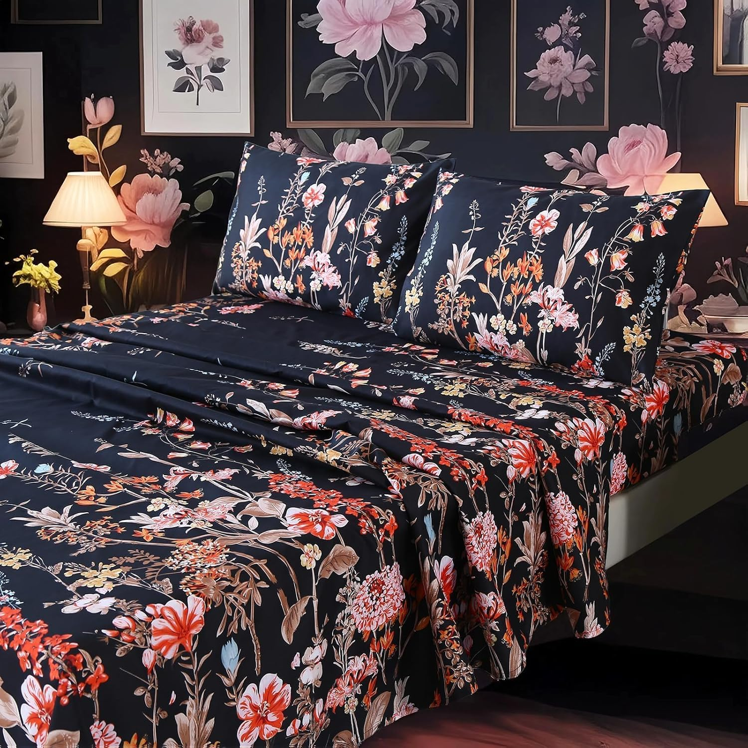 Comforter Set Floral Reversible Black blossoms DF 2pcs 3pcs