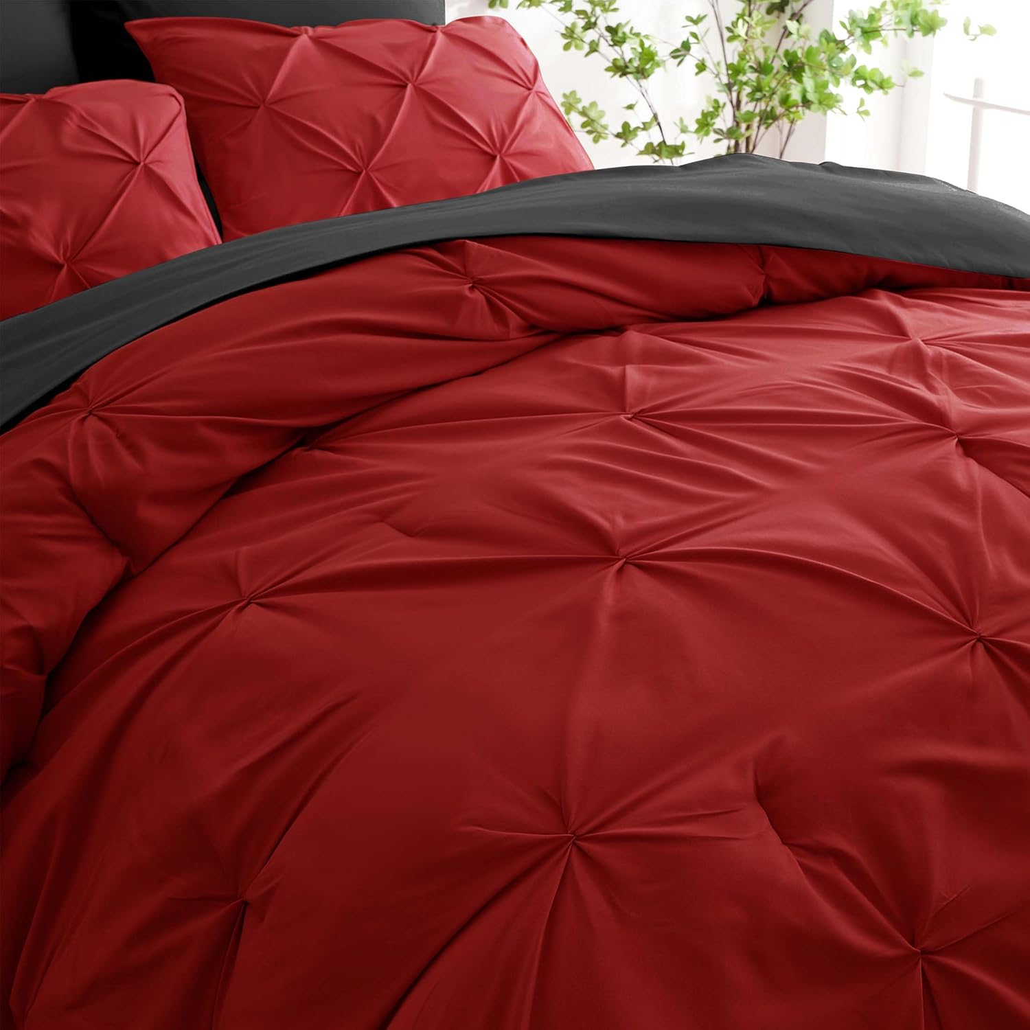 Comforter Set Pintuck Reversible Red and black Twin Queen King 2pcs 3pcs
