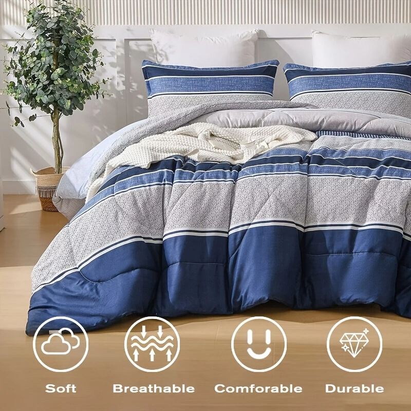 Duvet Cover Geometric Blue and white Striped Blue and White 2pcs 3pcs