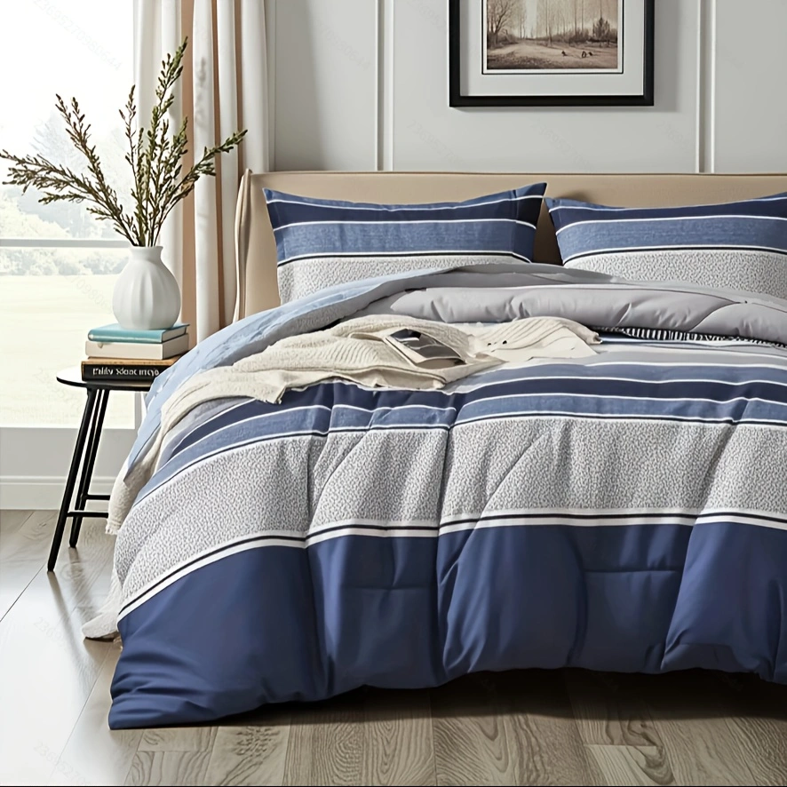 Duvet Cover Geometric Blue and white Striped Blue and White 2pcs 3pcs