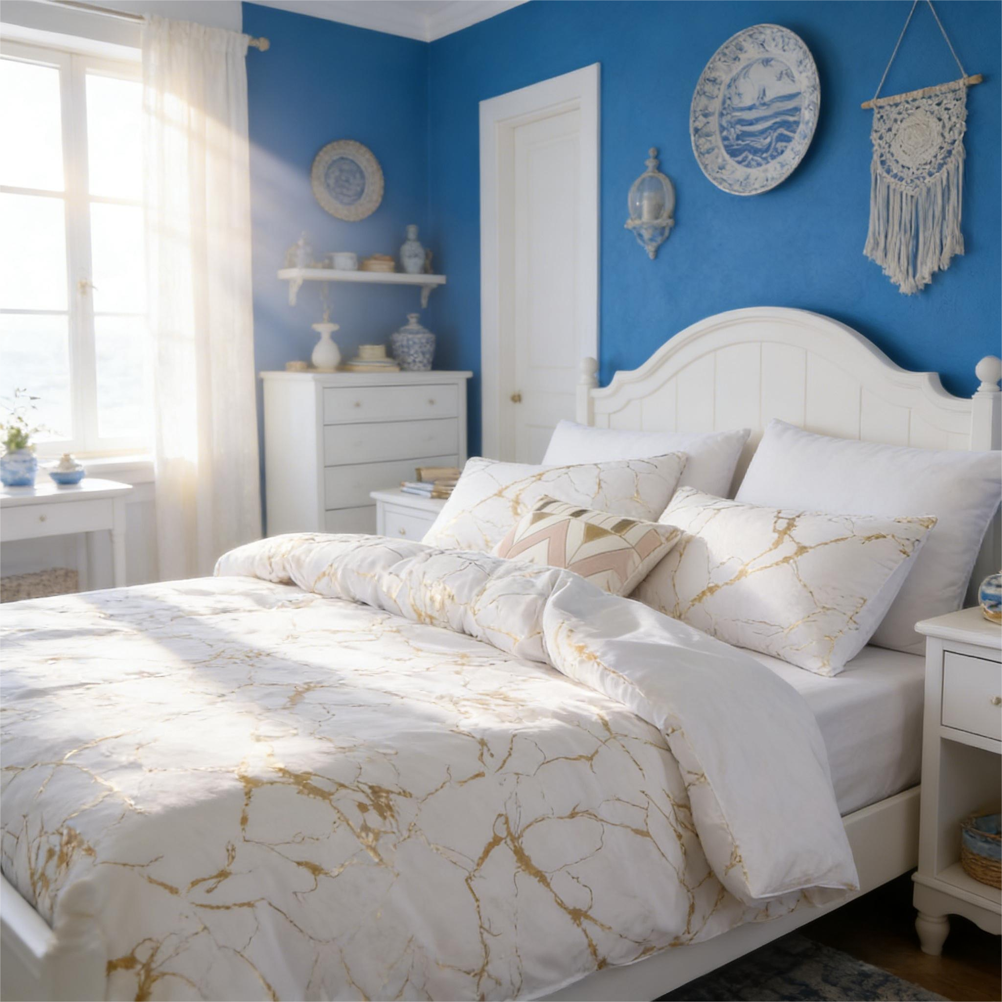 Comforter Set Geometric Reversible White marble MBRS 2pcs 3pcs