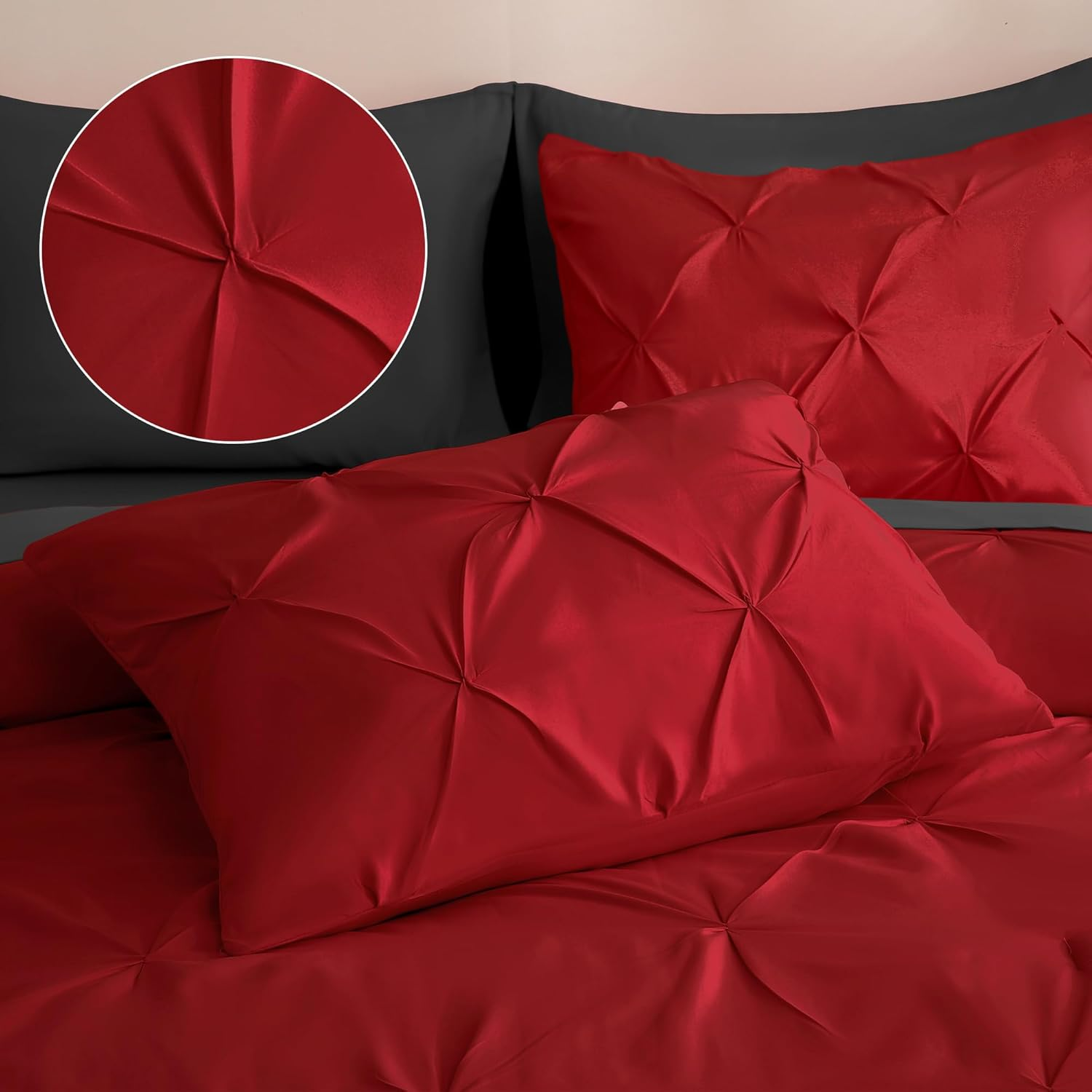 Comforter Set Pintuck Reversible Red and black Twin Queen King 2pcs 3pcs