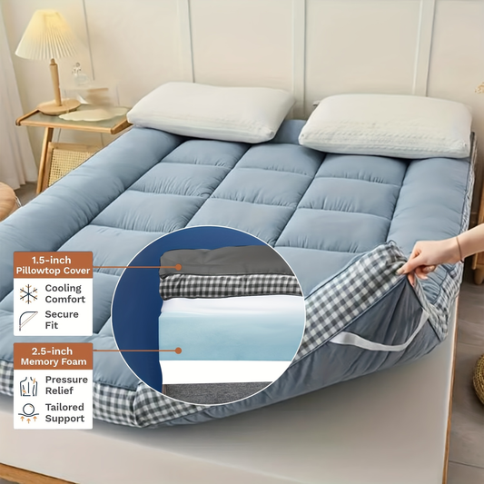 Mattress Topper & Protector-Three Layer Sponge Structure Topper Pad for Mattress Grid Blue 1500