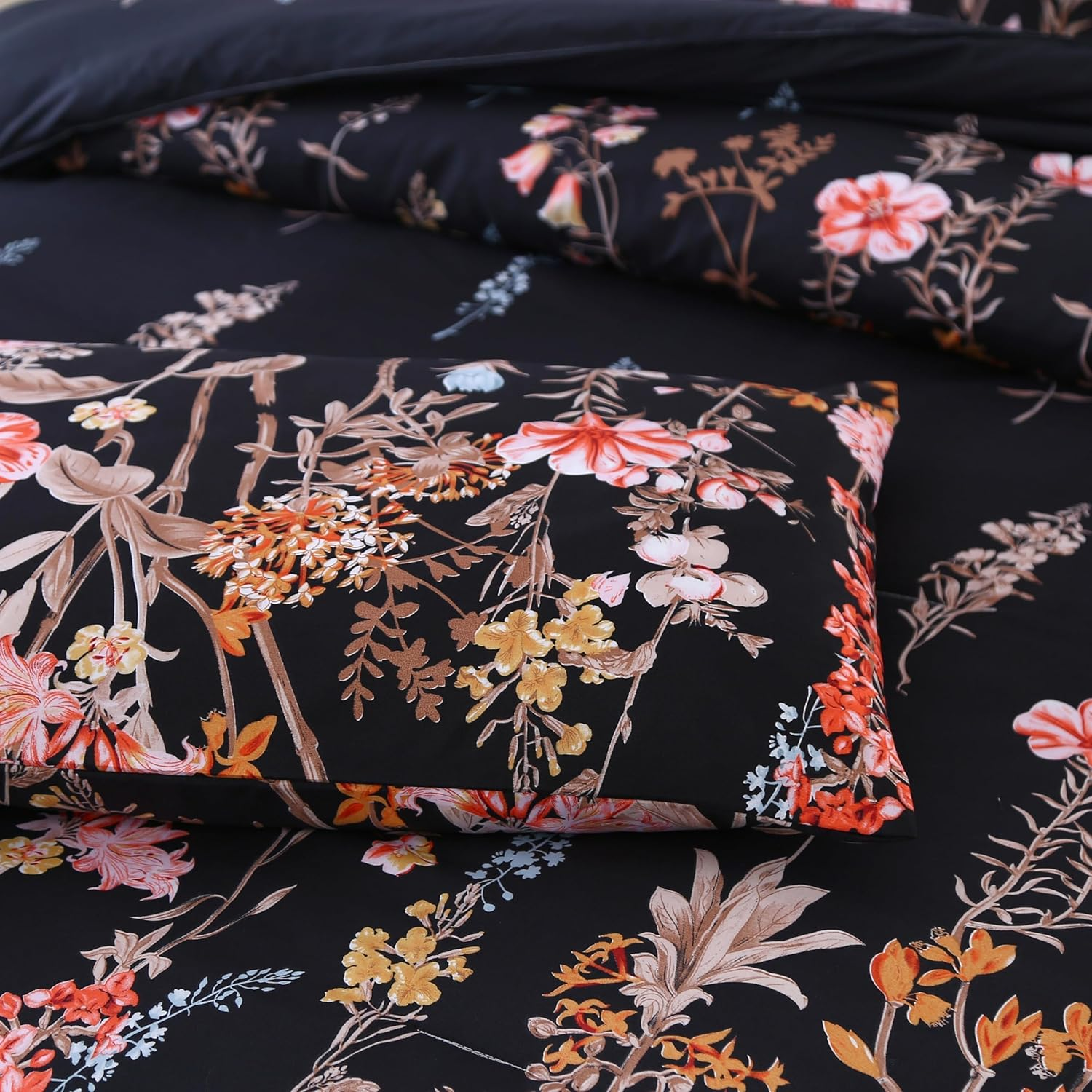 Comforter Set Floral Reversible Black blossoms DF 2pcs 3pcs