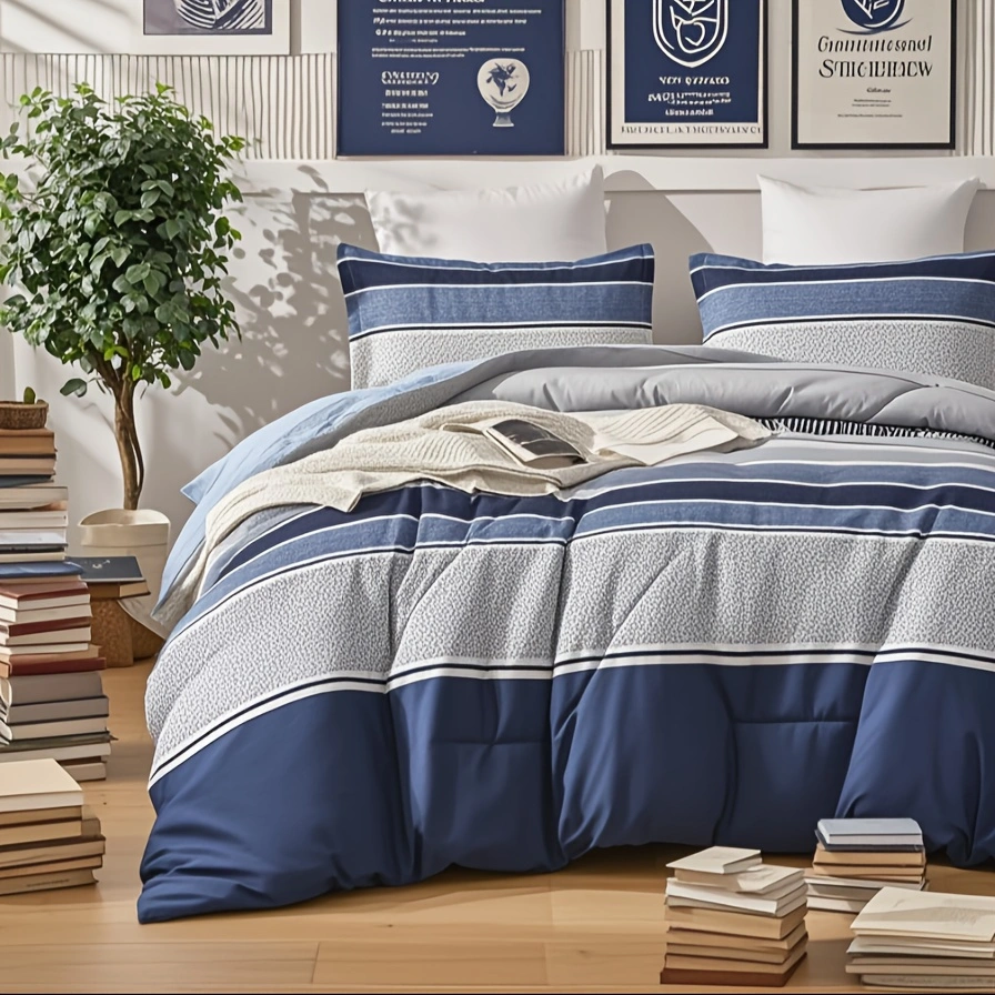 Duvet Cover Geometric Blue and white Striped Blue and White 2pcs 3pcs