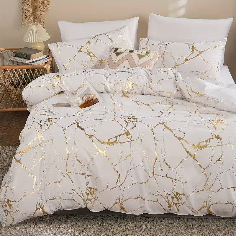 Comforter Set Geometric Reversible White marble MBRS 2pcs 3pcs