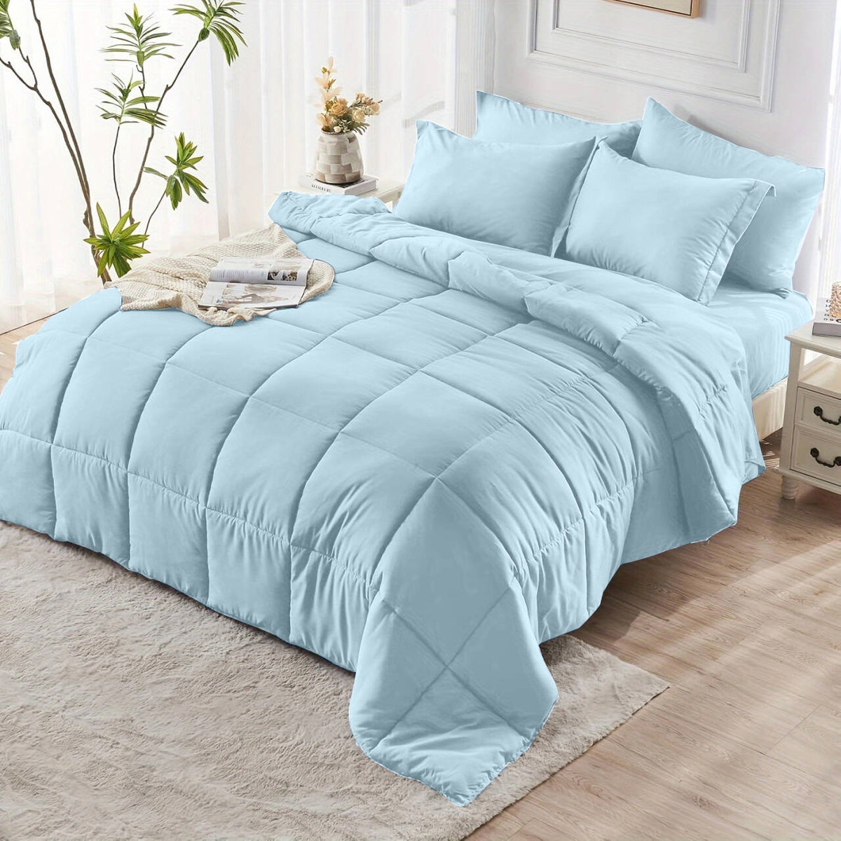 Comforter Set solid Sky blue 2pcs 3pcs
