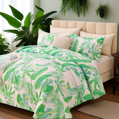 Comforter Set Floral Reversible Spring Green leaves 2pcs 3pcs