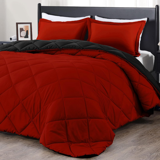 Comforter Set Reversible Red and Black 2pcs 3pcs 1500
