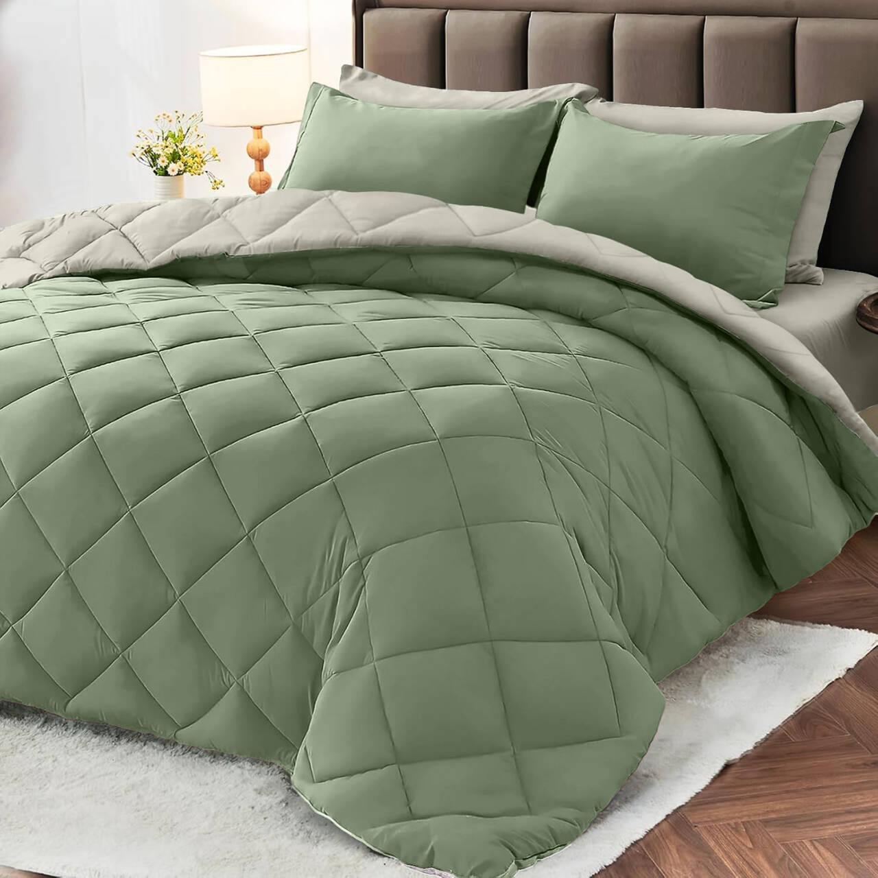 Comforter Set Reversible Cyan and off-white 2pcs 3pcs