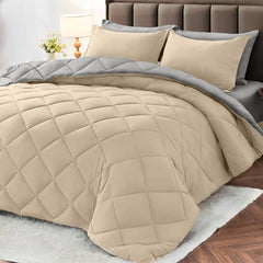 Comforter Set Reversible Beige and light gray 2pcs 3pcs